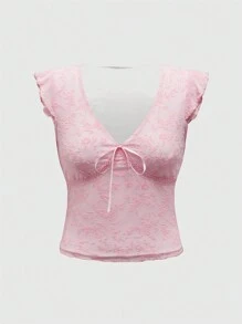 Sweetness 女士粉色絨布花卉印花可愛T卹 - 粉色 - 查看 1