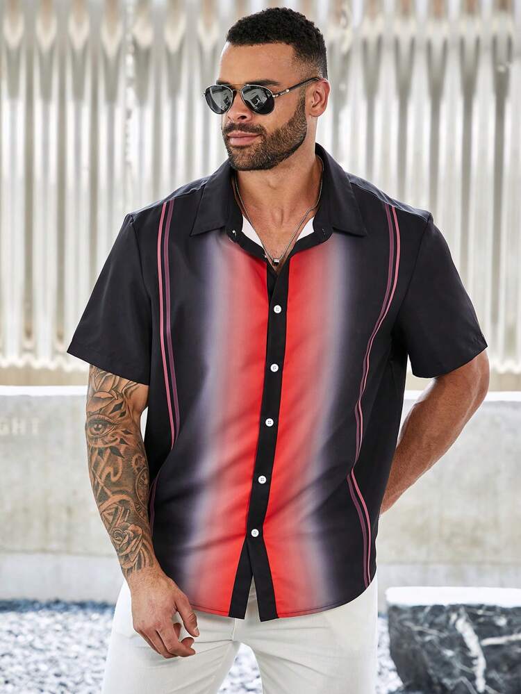 Men's Plus Size Gradient Casual Short Sleeve Shirt For Summer