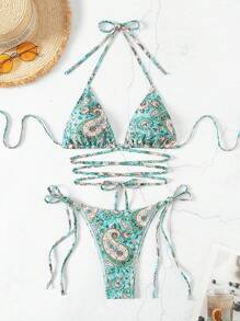 SHEIN Swim Women Bikini Set Female Separated Swimwear Set (Random Print),Summer Beach - Multicolor - View 5