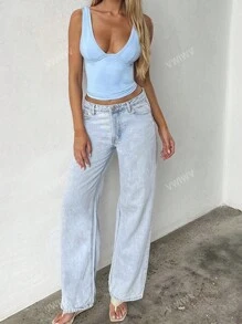 Women's Solid Color Sexy Deep V-Neck Tank Top For Summer