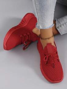 STEPREACH Fall/Winter Women's Casual Athletic Shoes, Breathable, Comfortable, Lightweight, Lace-Up, Solid Color, Bright Pink, Anti-Slip, Wear-Resistant,Sneakers For Women