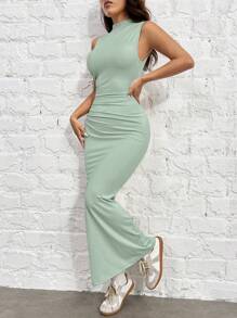 SHEIN EZwear Đầm bodycon dệt kim màu xanh bạc hà cho nữ - Màu xanh Bạc hà - Xem 5