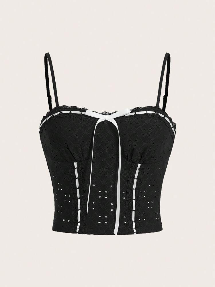 Ballet Bow Kawaii Contrast Lace Summer Women Cami Top