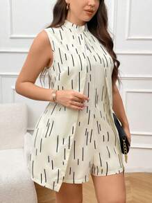 SHEIN Essnce Combinaison sans manches grande taille d'été avec couche extérieure imprimée aléatoire