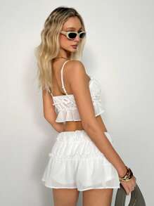 Easelle Conjunto de 2 piezas para mujer: Top sin mangas plisado con tirantes finos y shorts con capas, unicolor, para el verano.