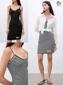 SHEIN Unity Vestido Casual De Verano Para Mujer Con Chaleco Y Rayas Con Diseño De Letras