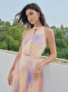 MOTF PREMIUM TIE DYE KEYHOLE NECK PLEATED DRESS - Multicolor - View 7