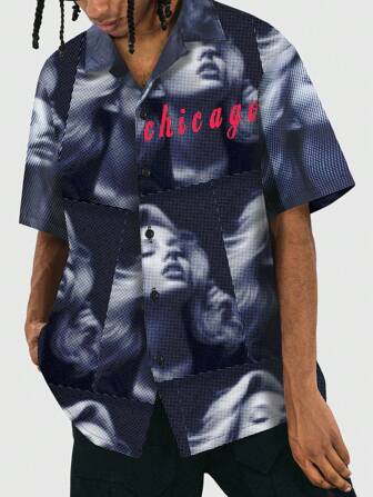 Street Life Men's Printed Short Sleeve Shirt With Character & Alphabet Pattern