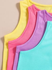 SHEIN 4pcs Holiday,Summer,TravelTween Girl Solid Color Simple Everyday Summer Top