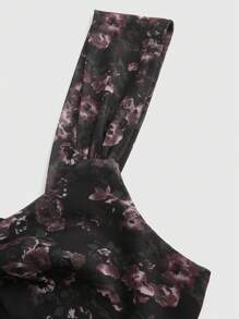 ROMWE Gothic Style Mesh Sheer Top With Glossy Big Bow, Print And Ruched Details For Women - Black - View 10