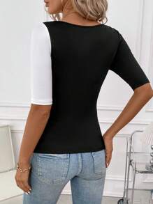 SHEIN Clasi Women's Summer Leopard Print Asymmetric Collar Slim Fit Short Sleeve T-Shirt Rave Festival Outfits