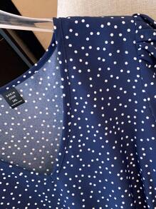 SHEIN LUNE Plus Size Kobiety Lato Polka Dot Print V-neck Krótki Bufiasty Rękaw Długa Elegancka Sukienka Maxi Kobiety Strój