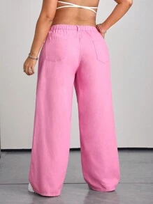 SHEIN ICON Plus Size Women Sexy Low-Rise Pink Denim Jeans, Street Style, Made Of All Cotton - Pink - View 2
