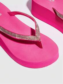 Woman Shoes Rhinestone Decor Slip-On Flip Flops For Summer Vacation Shoes Summer Party Baddie Chic Gorgeous Style Spring Shoes Spring Break Easter For Casual Beach Style