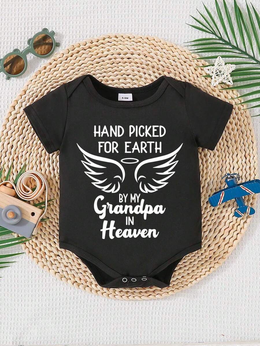 Newborn Baby Boy Letter Printing Cute Bodysuit - Black - View 1