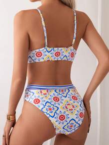 SHEIN Swim 女士花卉印花性感比基尼套装，适合假期穿着，比基尼套装夏季 - 彩色 - 查看 5