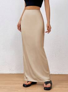 Muchica Falda larga elegante de color kaki para mujer, con longitud hasta el suelo para el verano