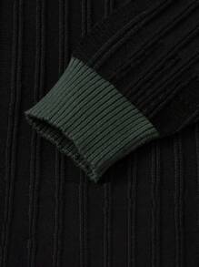 SHEIN Cottnline Men Quarter Zip Stripe Detailed Regular Sweater - Black - View 6