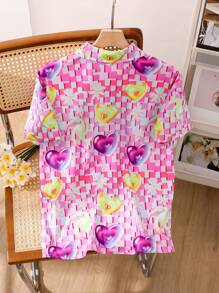Teen Girl Bubble Heart Print Shirt - Multicolor - View 2