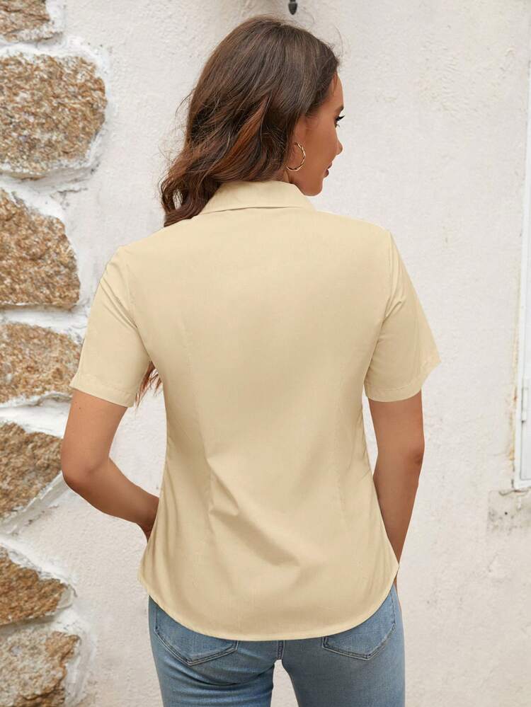 Women Solid Color Short Sleeve Casual Shirt For Summer