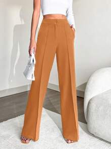 EURMUSE Solid Slant Pocket Suit Pants - Camel - View 1