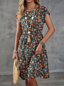 EMERY ROSE Abito casual per vacanza con vita stretta e stampa floreale ditsy