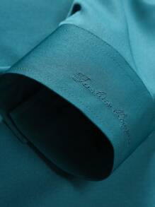 Manfinity Mode Men's Solid Color Long Sleeve Shirt With Embroidered Cuffs, For Fall - Teal Blue - View 7