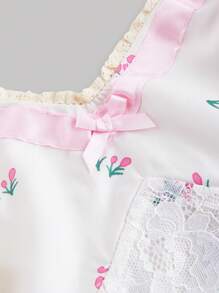 SHEIN MOD Camisola de encaje con estampado floral pequeño y contrastante y ribete con volantes para tallas grandes de verano