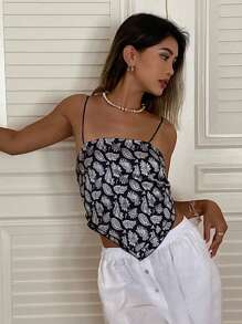 DAZY Top camisero asimétrico de verano con estampado completo para vacaciones, blusas bohemias