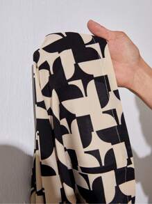 SHEIN Tall Pantalones anchos de mujer con estampado geométrico y bolsillos inclinados - Multicolor - Ver 8