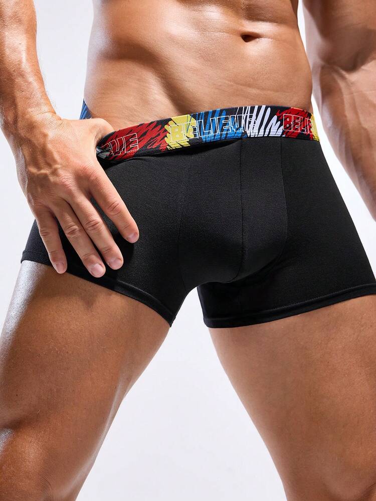 Men's 3 Packs Letter Contrast Color Boxer Shorts