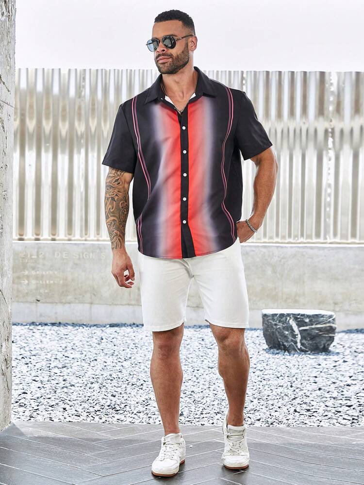 Men's Plus Size Gradient Casual Short Sleeve Shirt For Summer