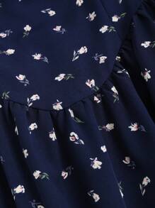 Sweetra 女式简约花卉印花方领灯笼袖连衣裙长款女装 - 藏蓝色 - 查看 4