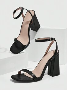 CUCCOO BIZCHIC 女士鞋 方头单带粗跟高跟优雅黑色户外露跟凉鞋 夏季毕业高跟鞋 舞会高跟鞋 度假鞋 夏季促销 优雅基础款 商务休闲 商务时尚 圣诞节 秋季 新年 假期 - 黑色 - 查看 2