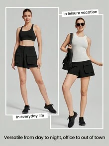 GLOWMODE 3.5" A-Line Cargo Shorts Workout Daily Casual Summer - Black - View 5