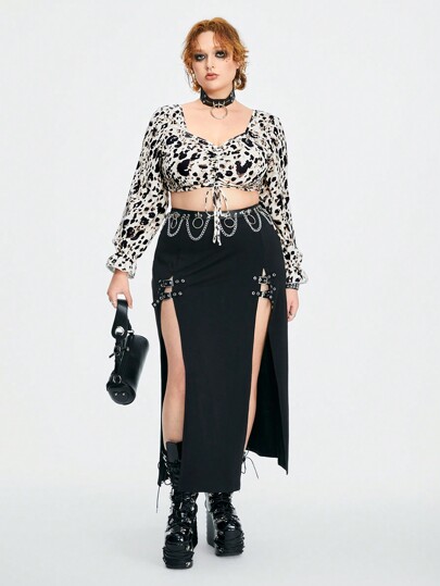 Grunge Punk Blouse à imprimé léopard style bohème pour femmes de grande taille pour le printemps, avec nœud à la taille et cordon de serrage