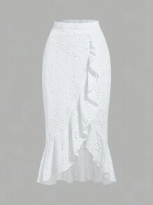 SHEIN Privé 女士剪裁花朵荷葉邊連衣裙，適合夏季度假 - 白色 - 查看 2