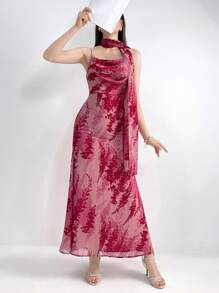 Modelyn Vestido casual de mujer con estampado básico y tirantes finos, Vestidos largos de noche con estampado aleatorio - Multicolor - Ver 7