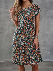 EMERY ROSE Abito casual per vacanza con vita stretta e stampa floreale ditsy