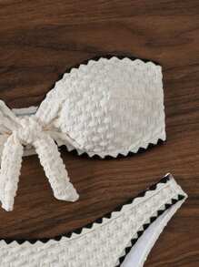 Swim Mod 女士条纹抹胸前结性感比基尼套装，适合度假夏季