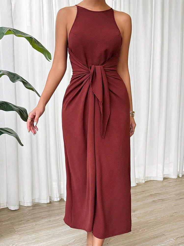 Women's Fashionable Open Shoulder Cow Sister Designed Slit Dress For Summer