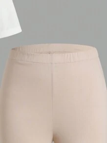 女士白色圓領T恤+灰色底層褲，親子裝（2套分開售賣） - 白色 - 查看 4