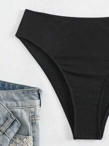 SHEIN Swim Quần bikini màu trơn đi biển dành cho nữ - màu đen - Xem 4
