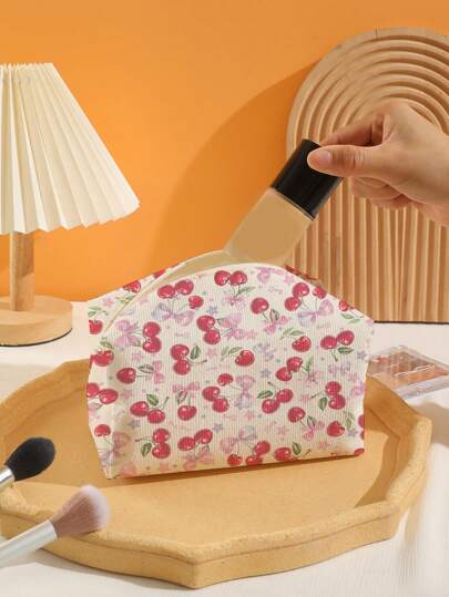 Kawaii Sac Cosmétique En Velours Octogonal À Motif Cerise