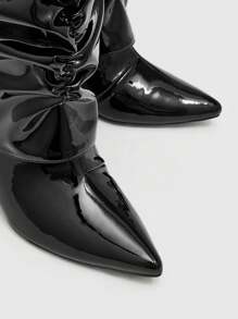 Women Point Toe Slouchy Design Wedge Boots, Elegant Black Wedge Boots, Cowboy Boots For Women