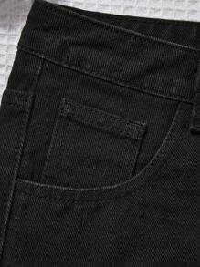 SHEIN Quần short denim viền cổ điển màu trơn đơn giản dành cho tuổi teen mùa hè - màu đen - Xem 3