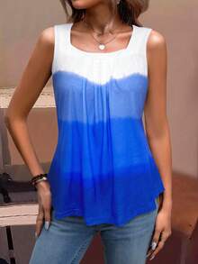 SHEIN LUNE Áo ba lỗ cổ vuông mùa hè màu ombre mùa hè thông thường - Màu xanh lam - Xem 4