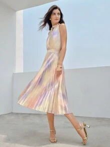 MOTF PREMIUM TIE DYE KEYHOLE NECK PLEATED DRESS - Multicolor - View 6