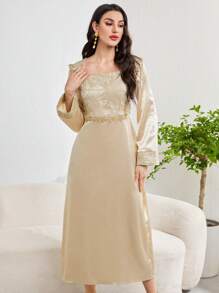 Al Najma Women's Fashionable Solid Color Long Sleeve Dress Fall Cloth For Women - Apricot - View 1