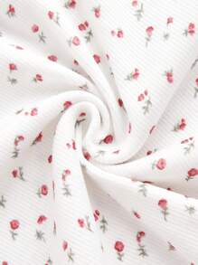 SHEIN EZwear Women's Ditsy Floral Print Quarter Button Cami Top For Spring And Summer - White - View 6